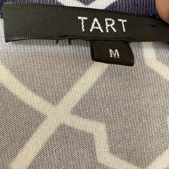 Tart Dress Navy Geometric Print Belted Cap Sleeve Feminine Wrap Dress - Picture 5 of 7